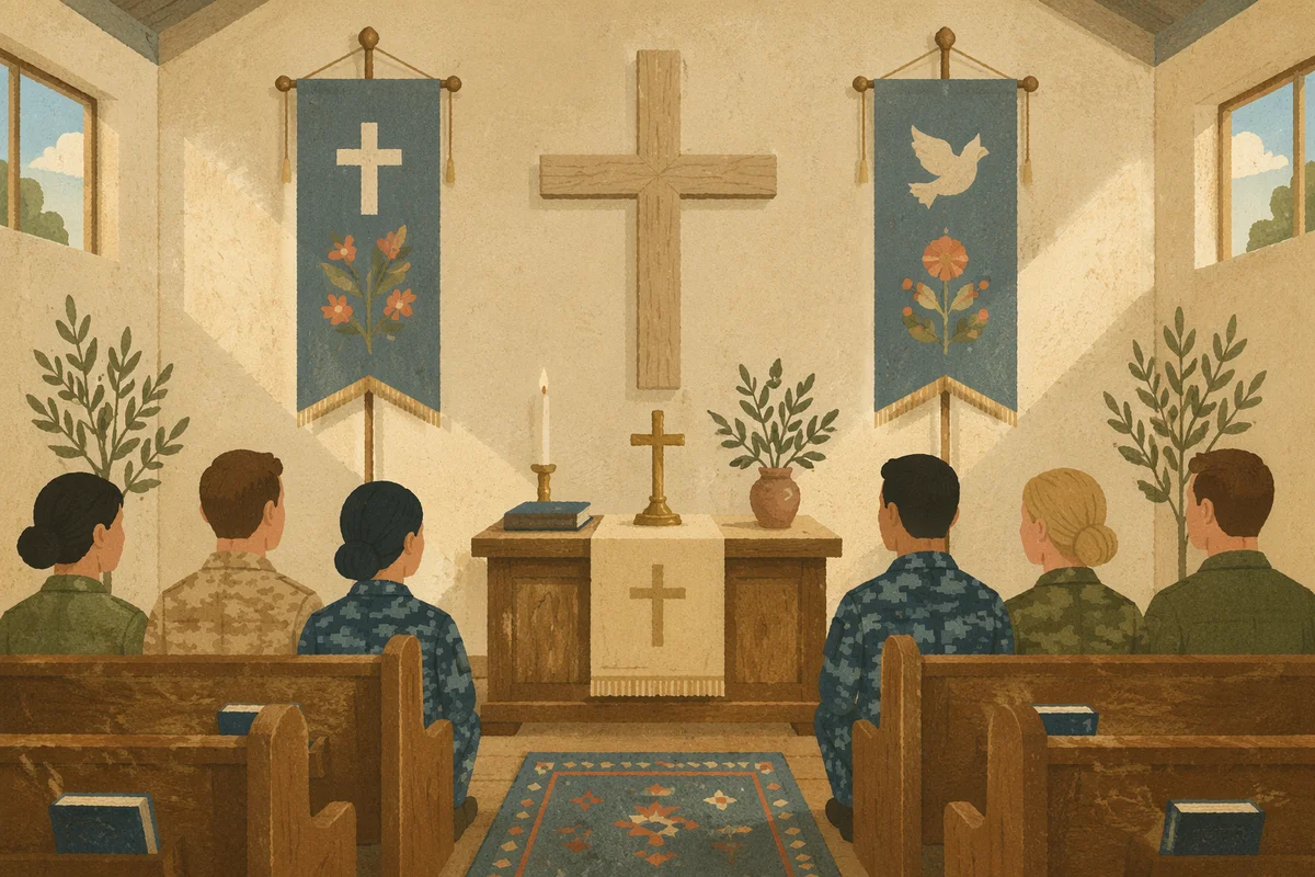 Military Chapel Cross with Ceremonial Flags