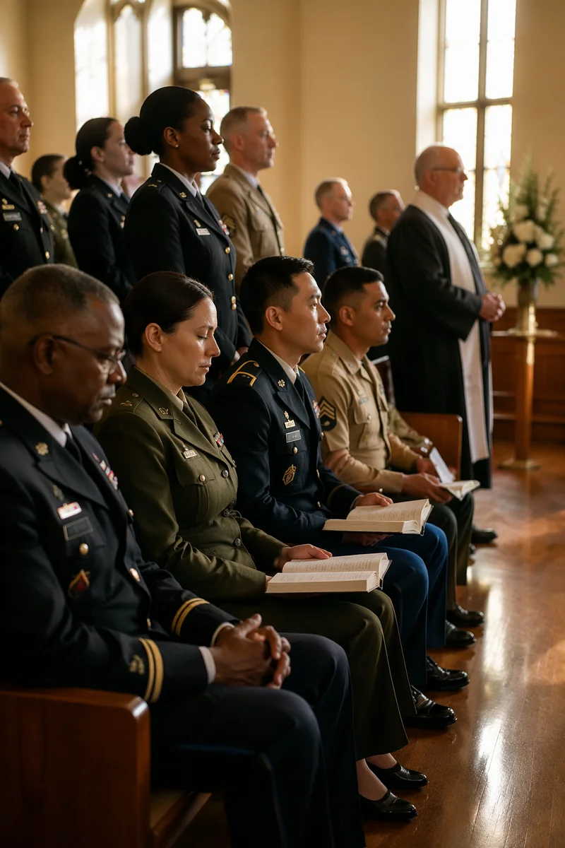 Military Chapel Service with Diverse Congregation