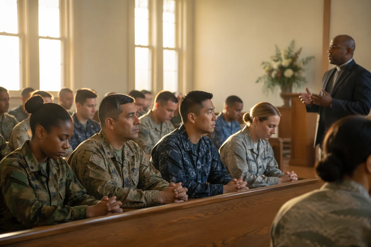 Military Chapel Service with Diverse Congregation