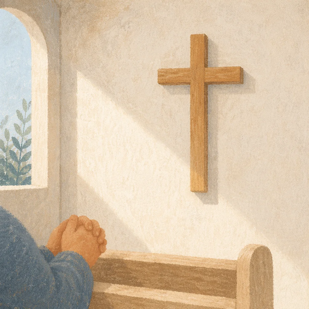 Minimal Wooden Cross on Chapel Wall