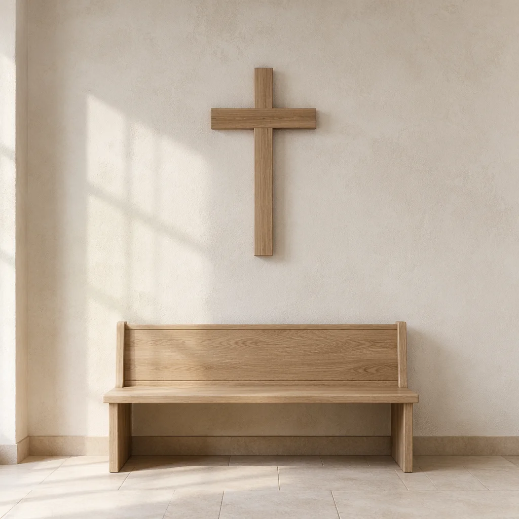 Minimalist Wooden Cross in Quiet Chapel