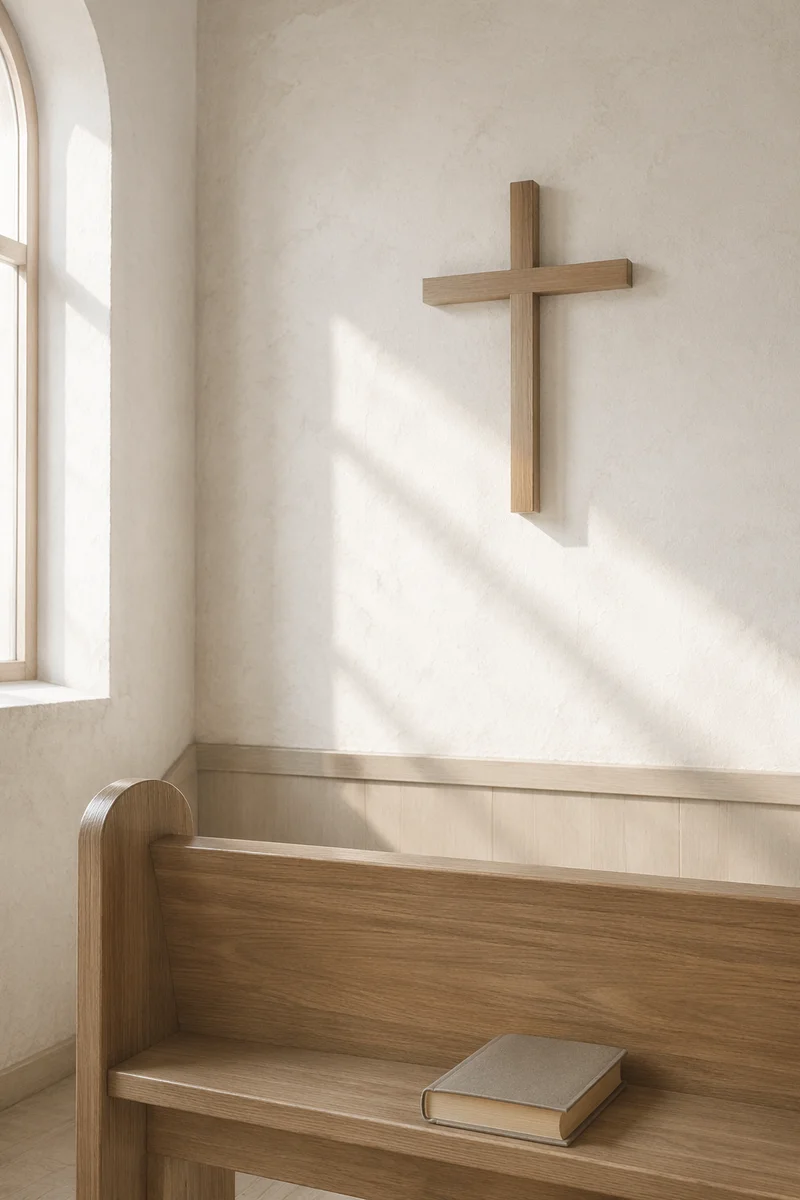Minimalist Wooden Cross on Chapel Wall