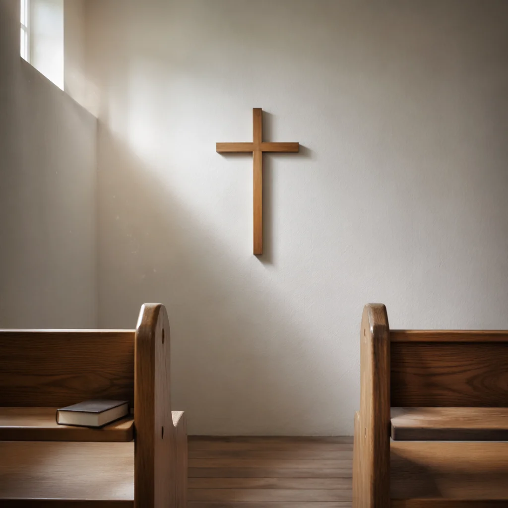 Minimal Wooden Cross on Chapel Wall