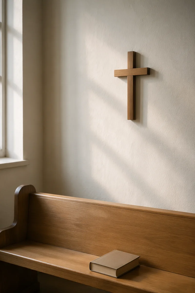 Minimal Wooden Cross on Chapel Wall