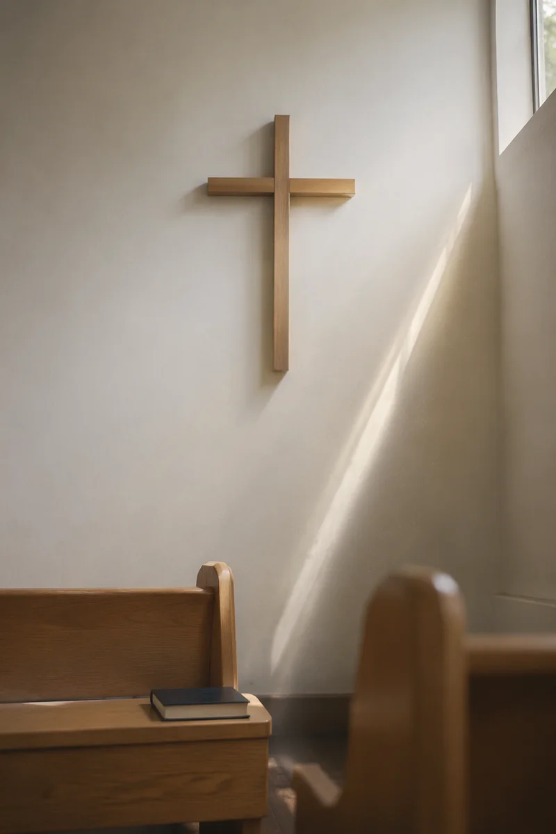 Minimal Wooden Cross in Modern Chapel