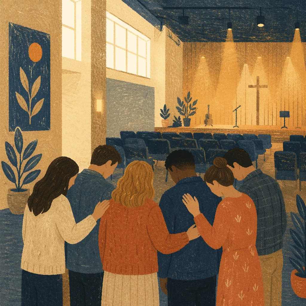 Ministry Leaders Praying Before Worship Service