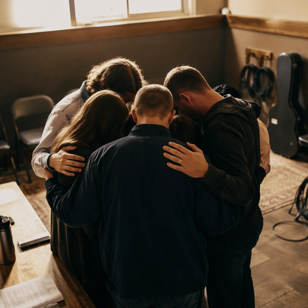 Ministry Leaders Praying Before Worship Service