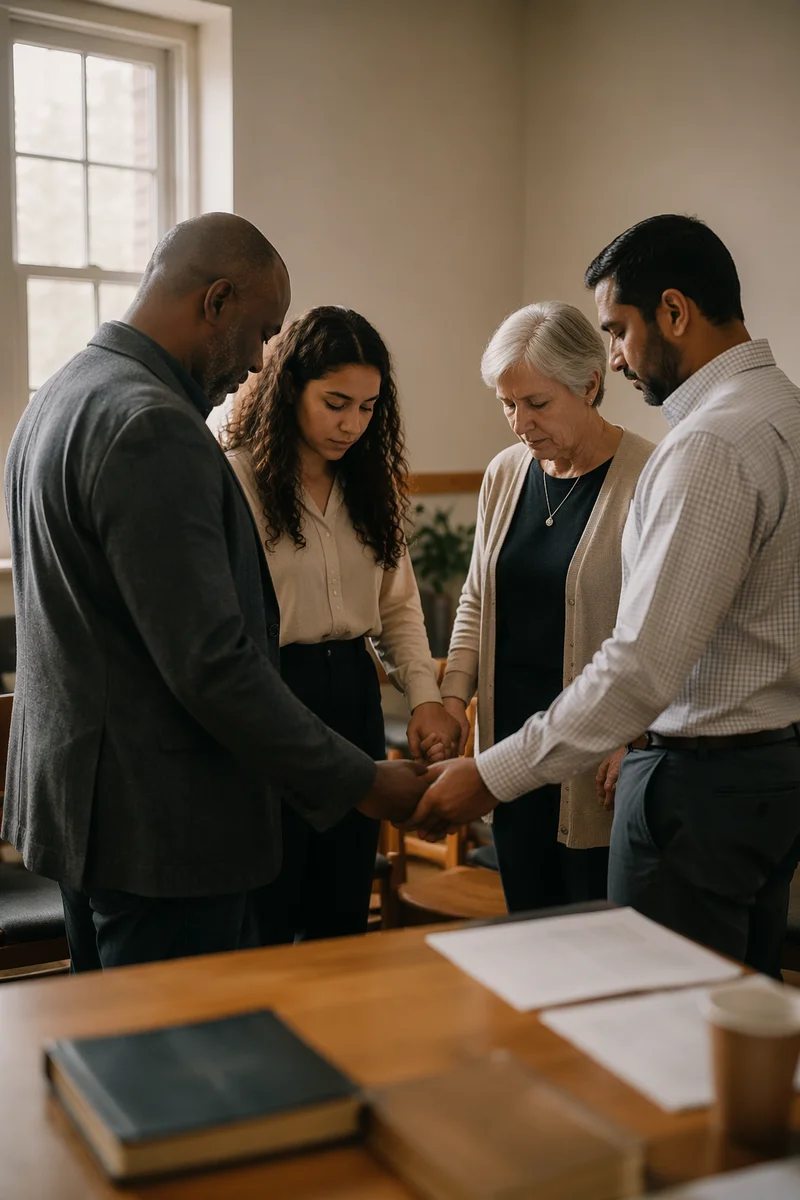 Ministry Leaders Praying Before Church Service