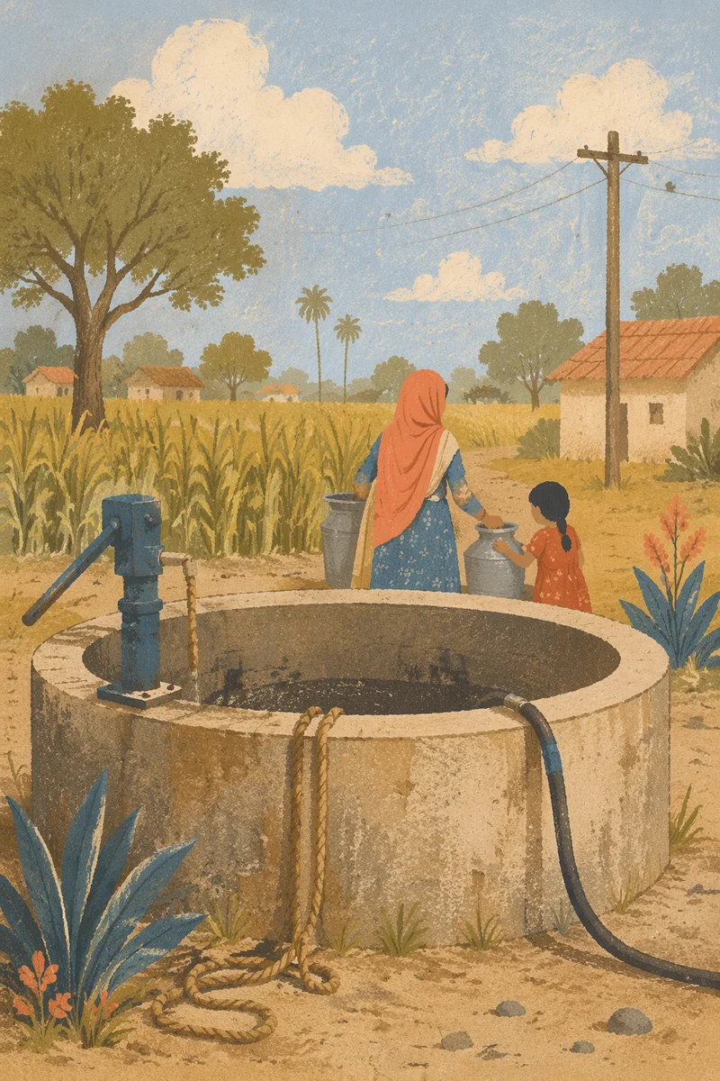 Rural Village Well Water Mission Scene