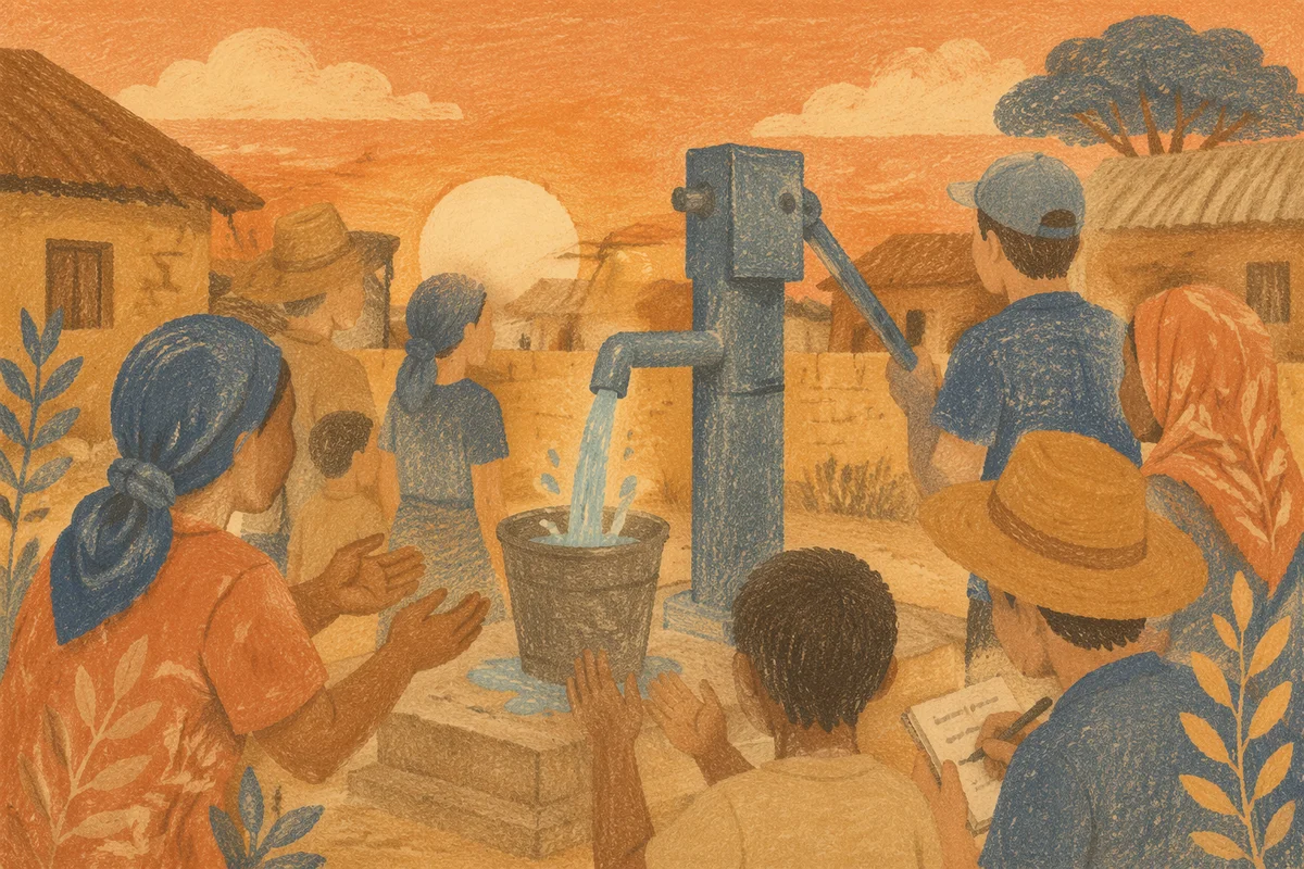 Village Well Water Mission at Sunset