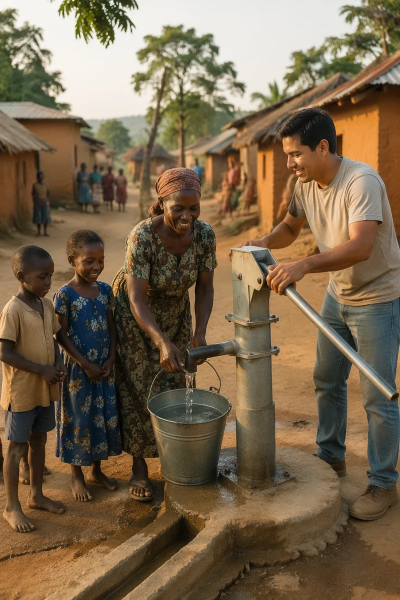 Village Residents Gathering at Water Pump