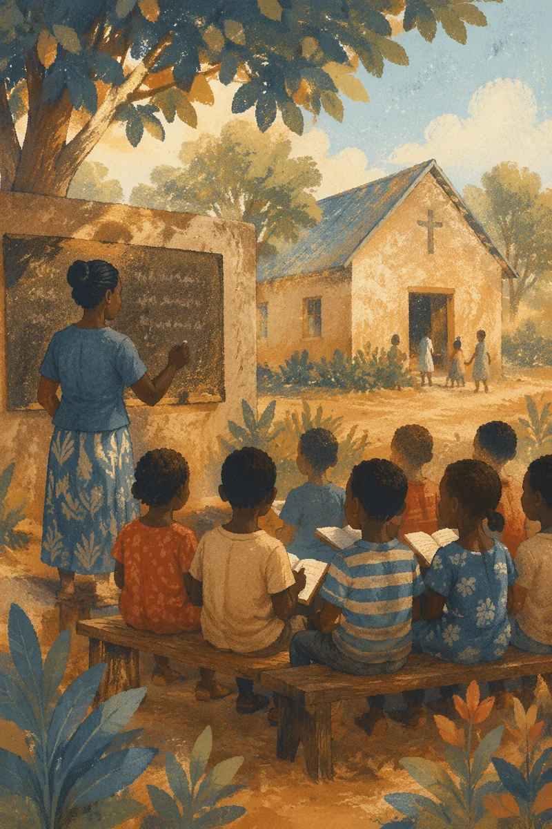 Mission Worker Teaching Children in Africa