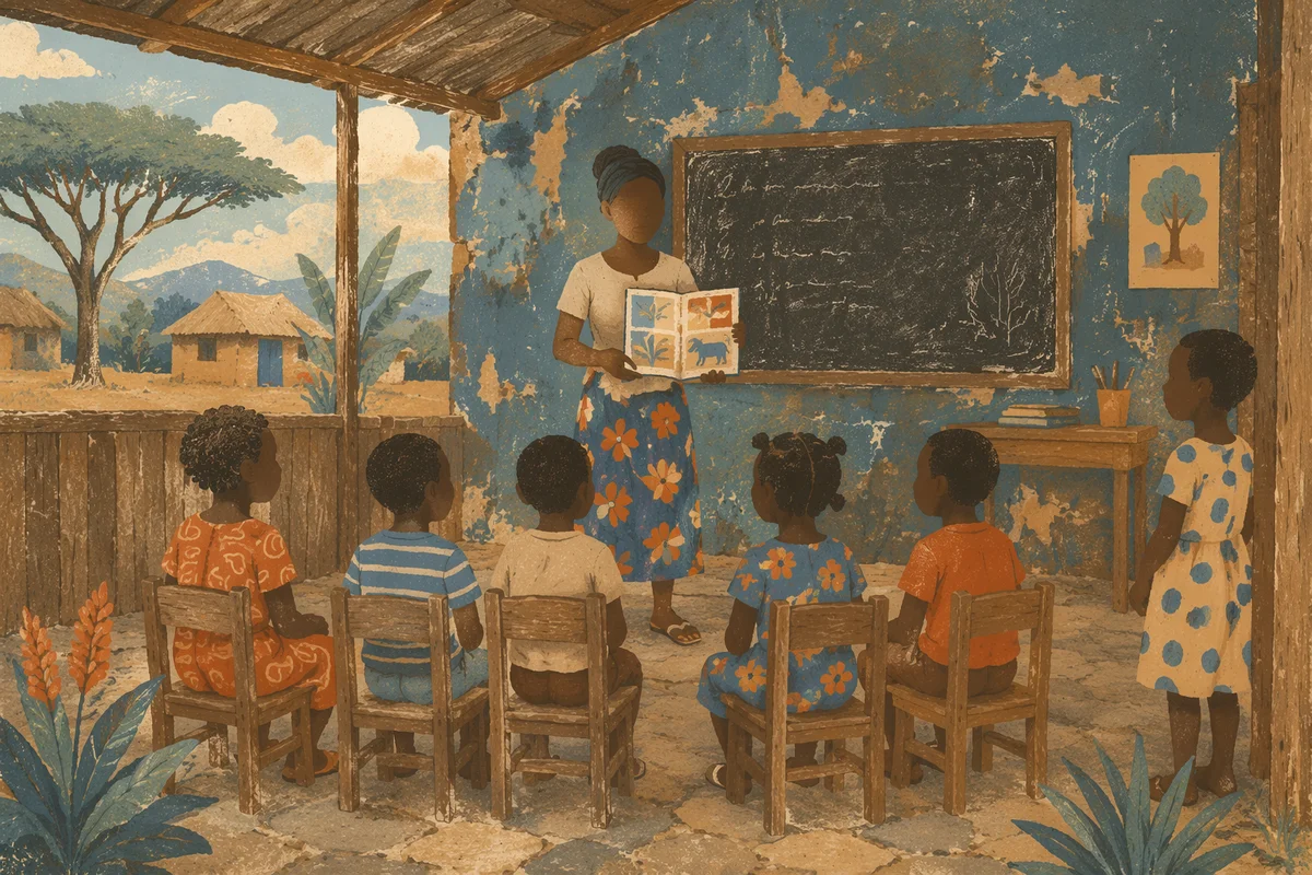 Mission Worker Teaching Children in Africa