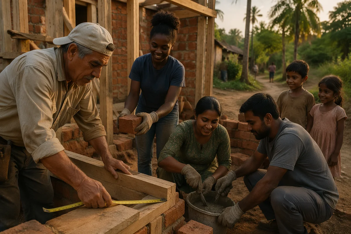 Volunteers Building House in Rural Village
