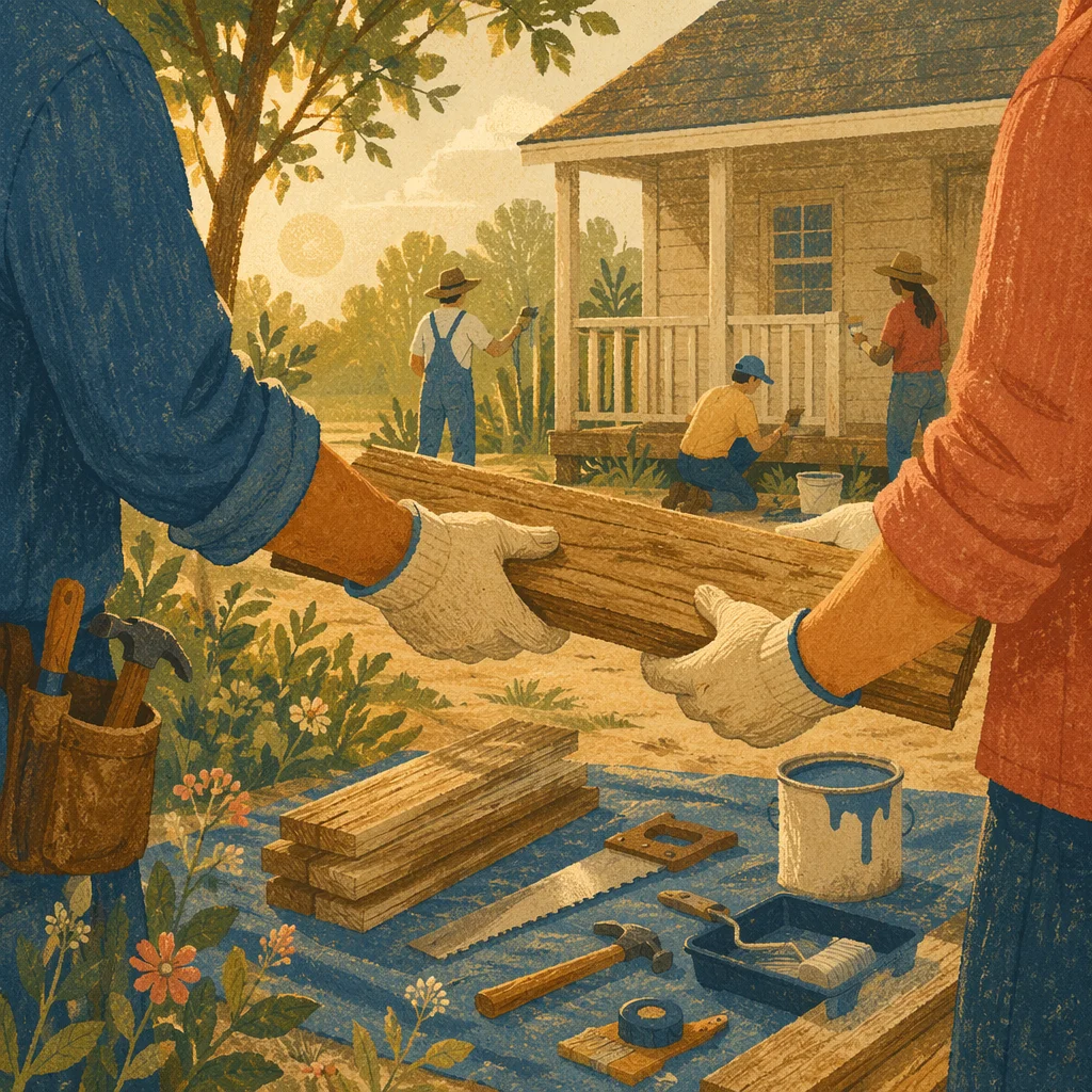 Mission Team Building Rural Porch Together
