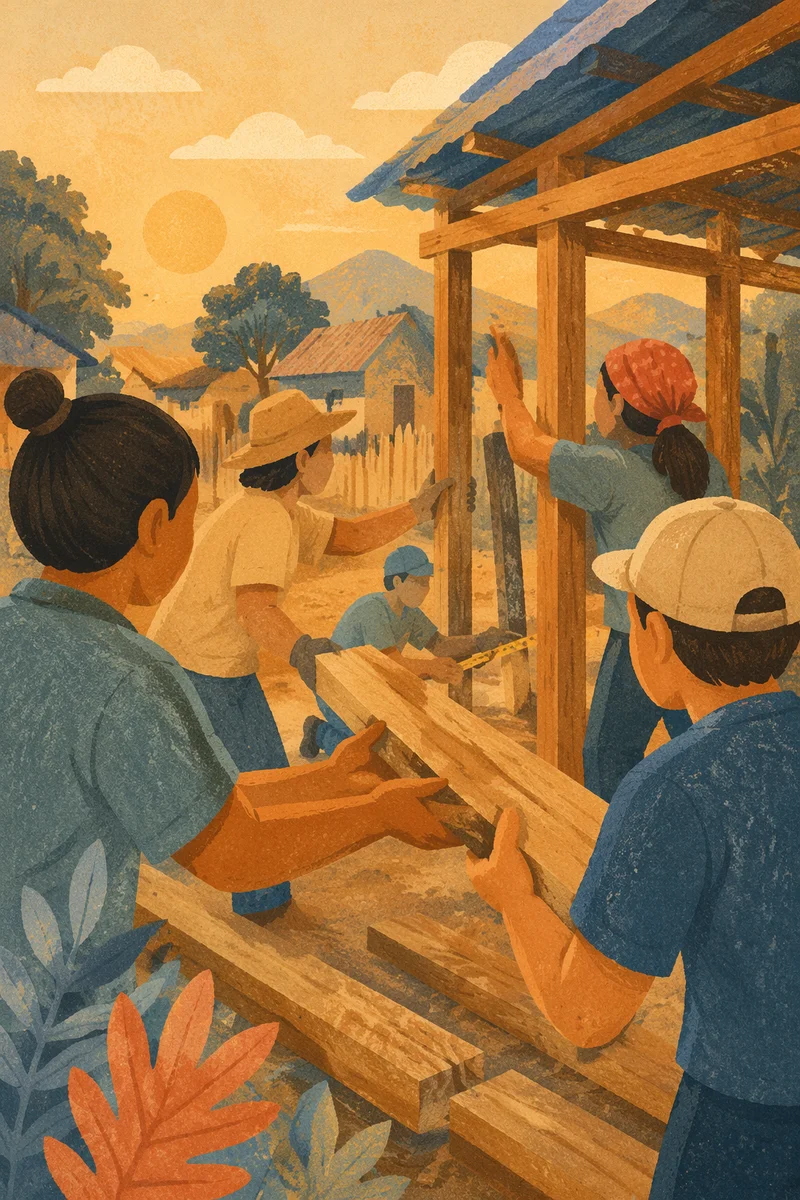 Church Mission Team Building Rural Shelter
