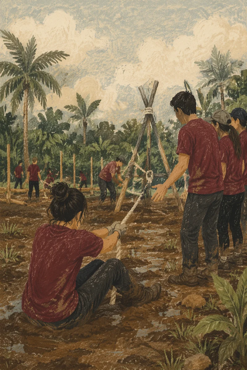Mission Team Rope Challenge in Muddy Field