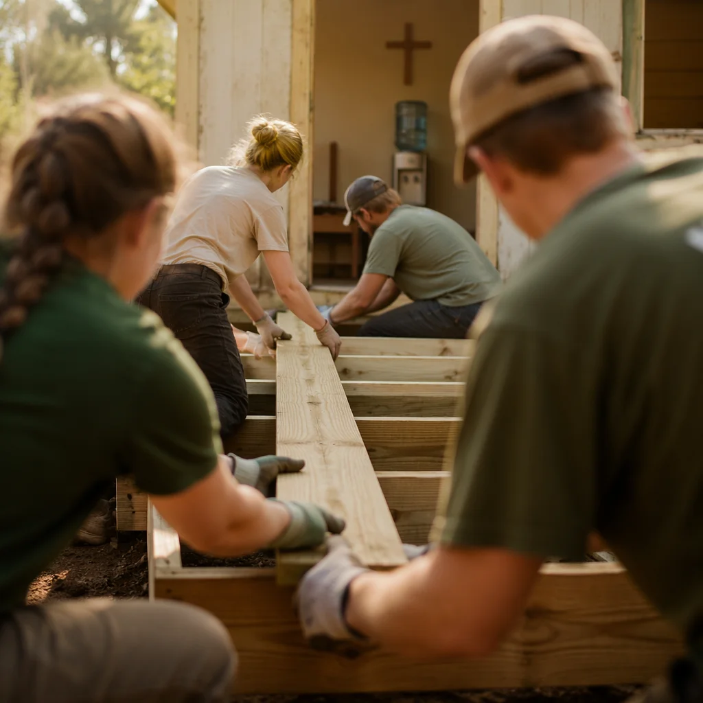 Mission Team Building a Rural Wooden Ramp