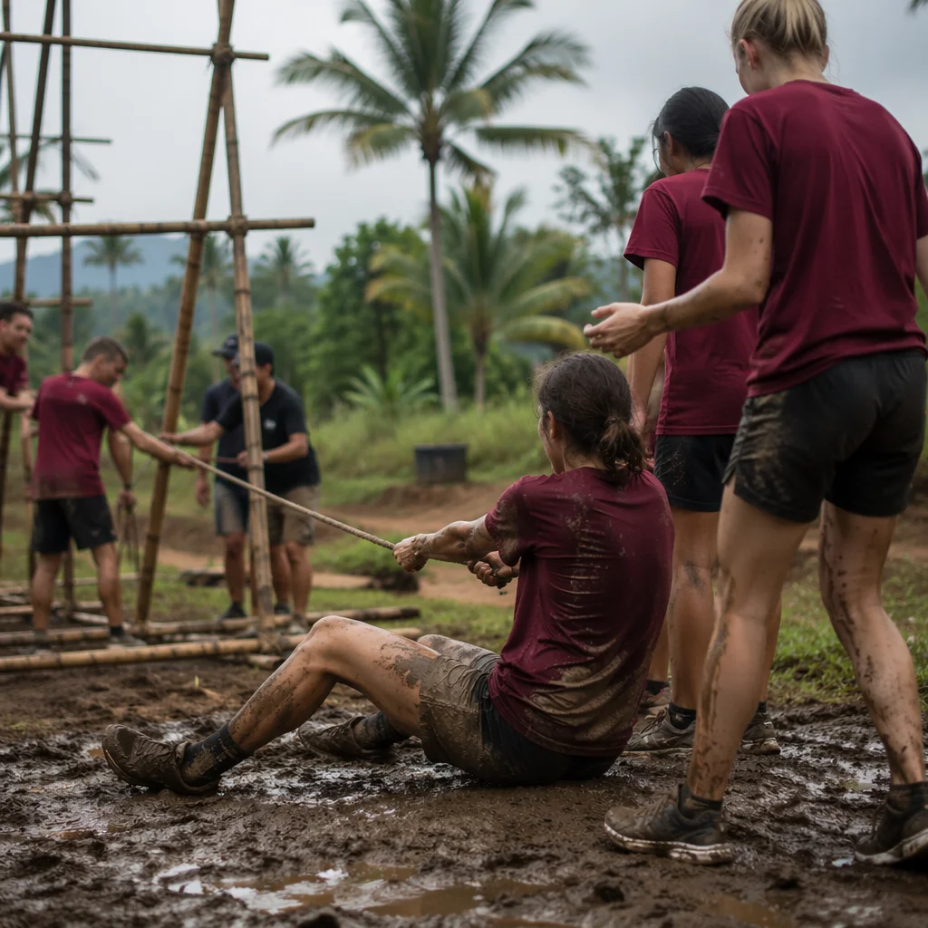 Mission Trip Team Building in Muddy Field