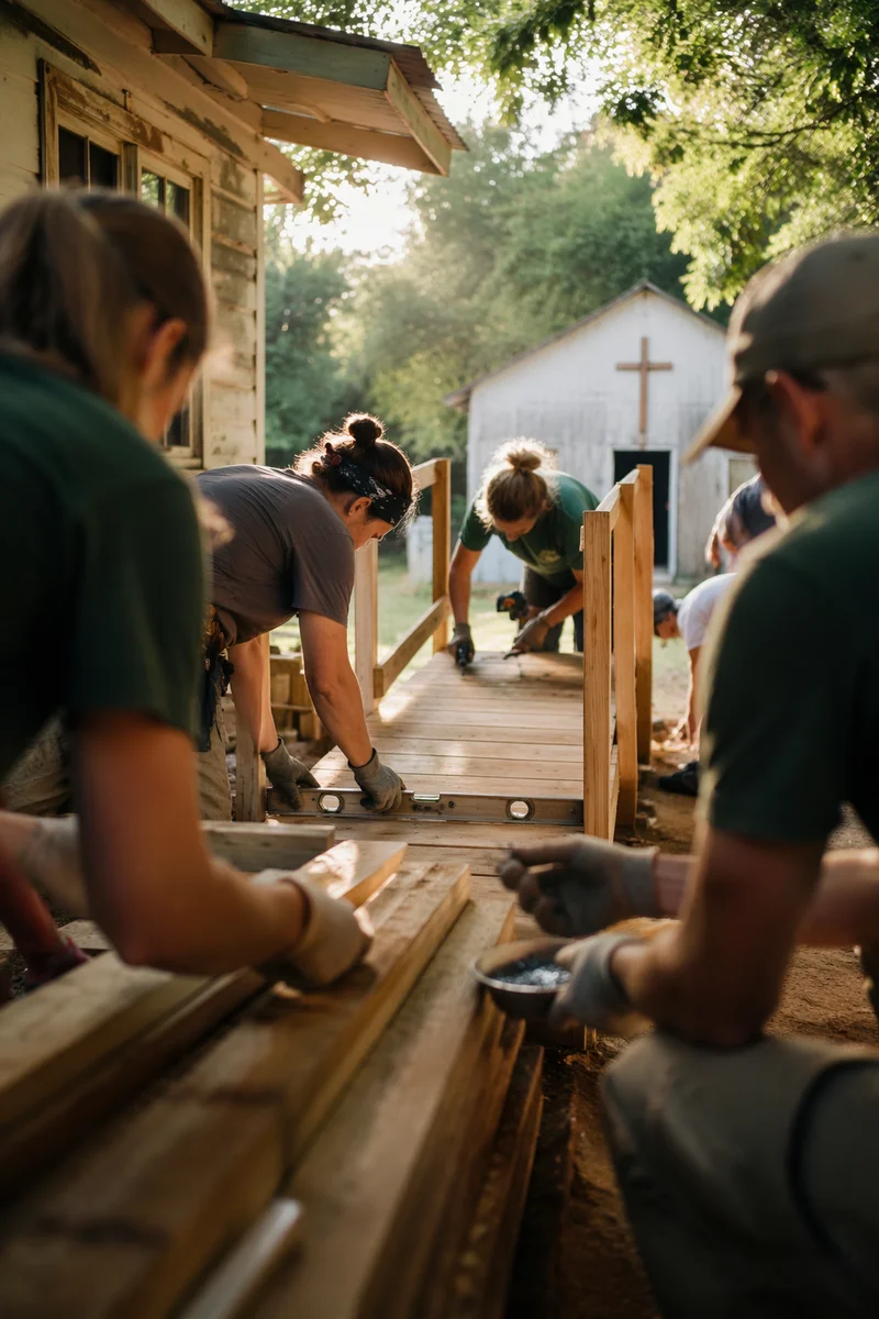 Mission Team Building Ramp Beside Rural Chapel