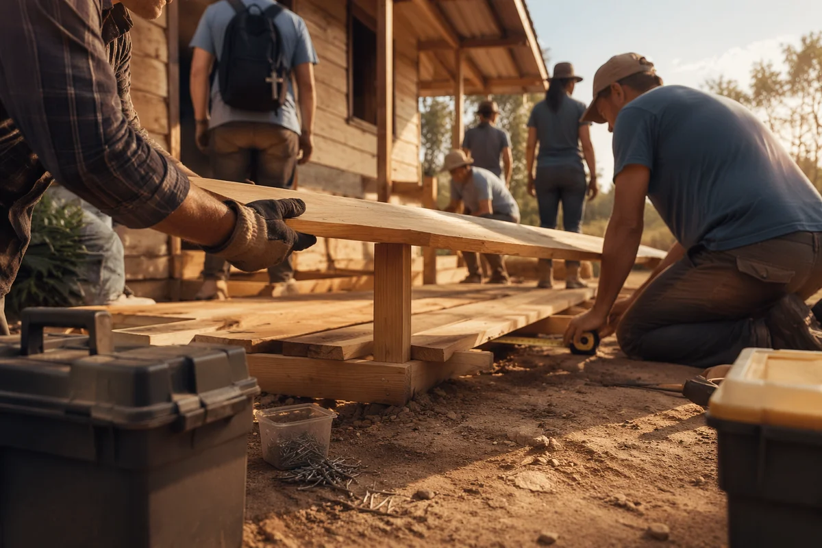 Mission Team Building a Rural Porch