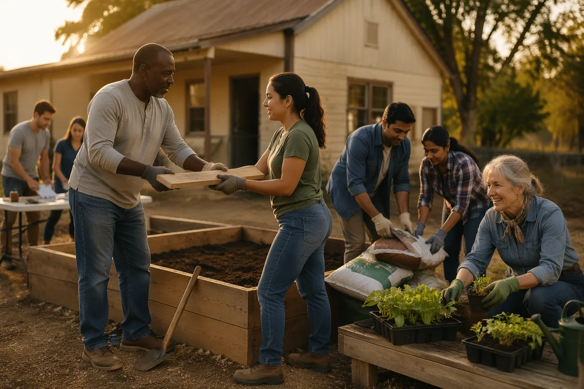 Volunteers Building Community Garden in Sunlight