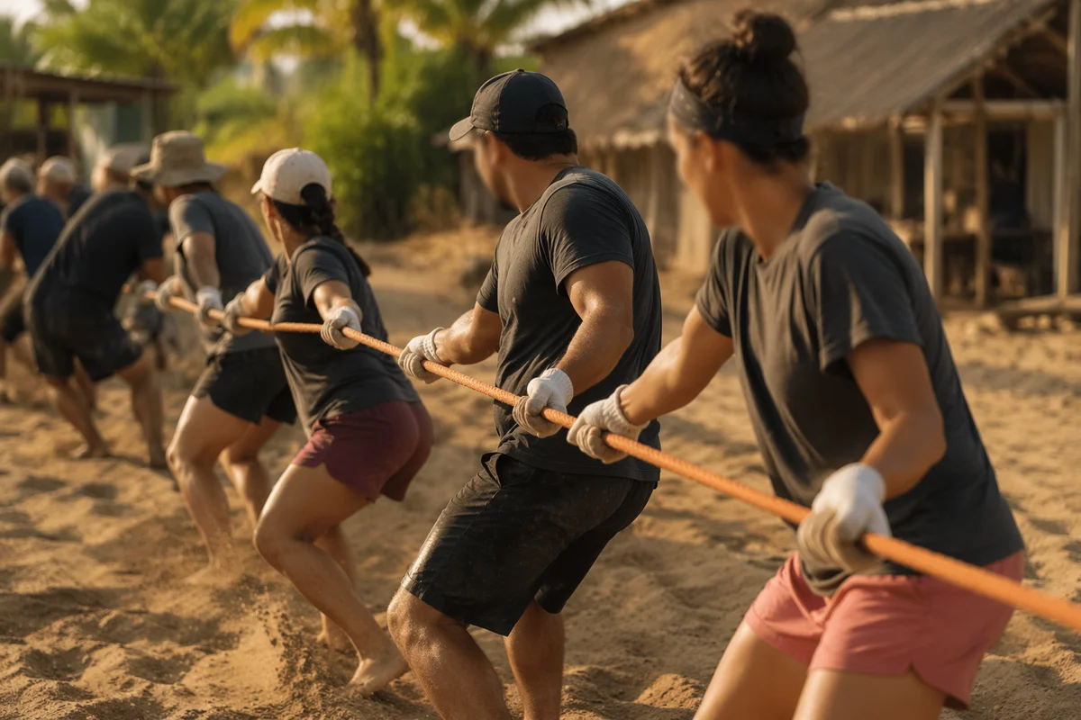 Mission Team Pulling Rope at Worksite
