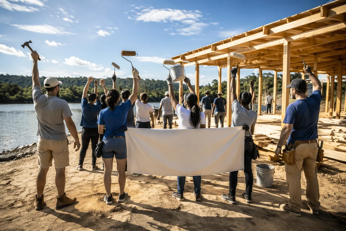 Mission Trip Team Celebrating Building Project