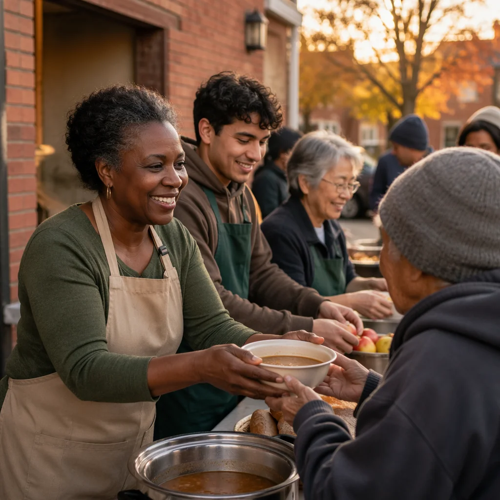 Missionaries Serving Meals at Church Outreach