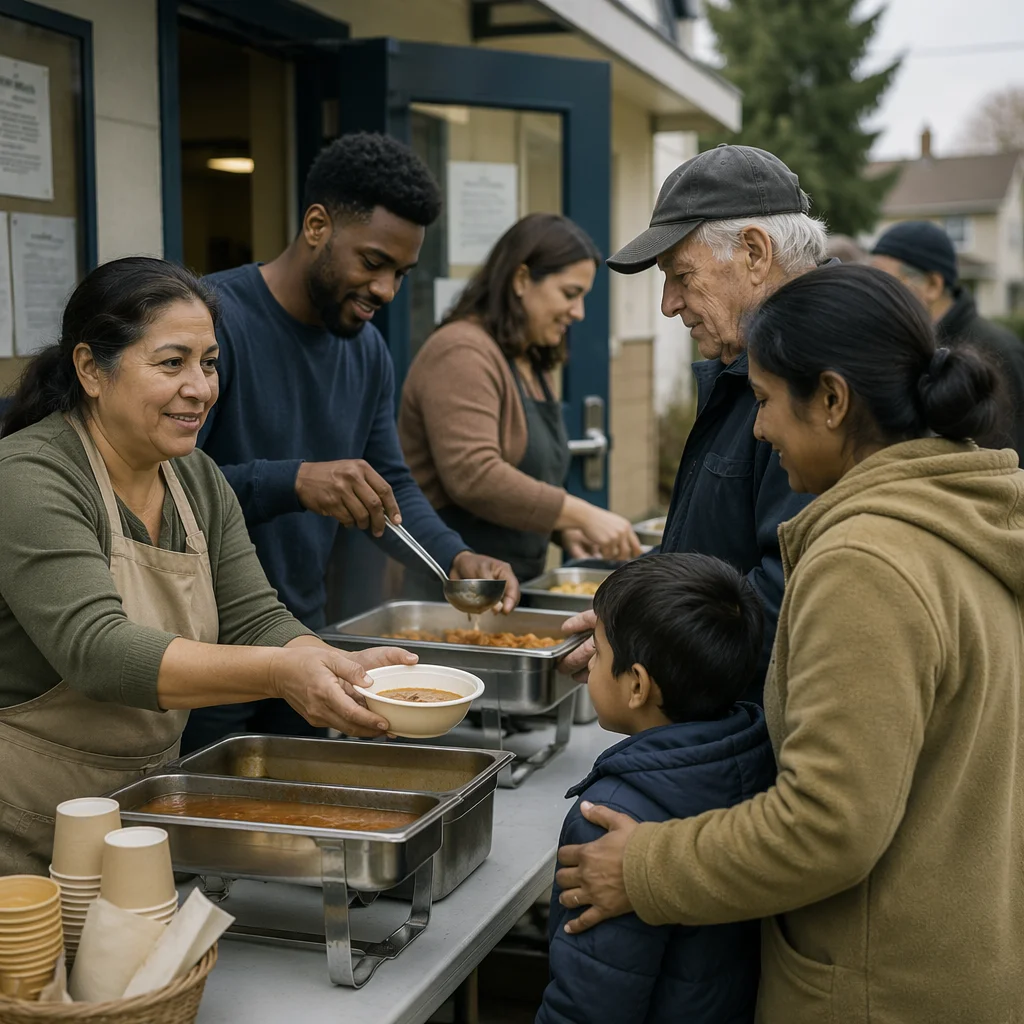 Volunteers Serving Meals to Neighborhood Families