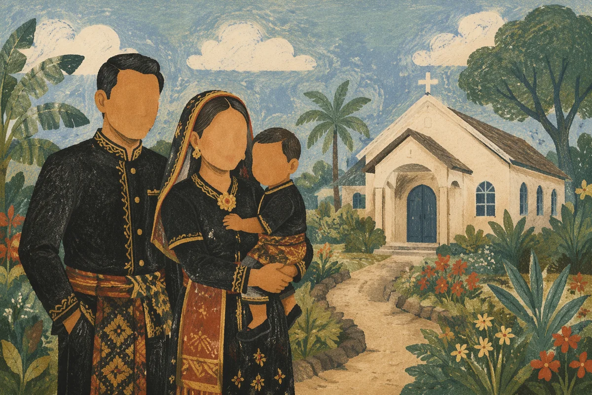 Diverse Missionary Family by Garden Chapel