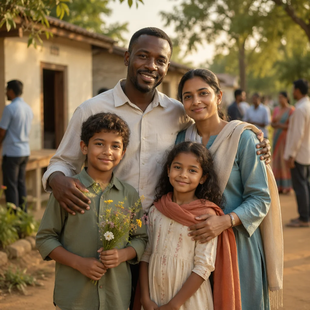 Multicultural Family Portrait in Rural Village