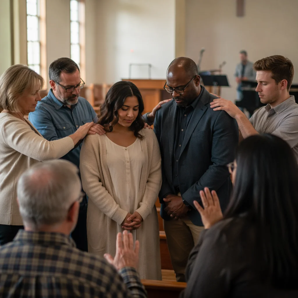 Congregation Praying Over Two Church Members