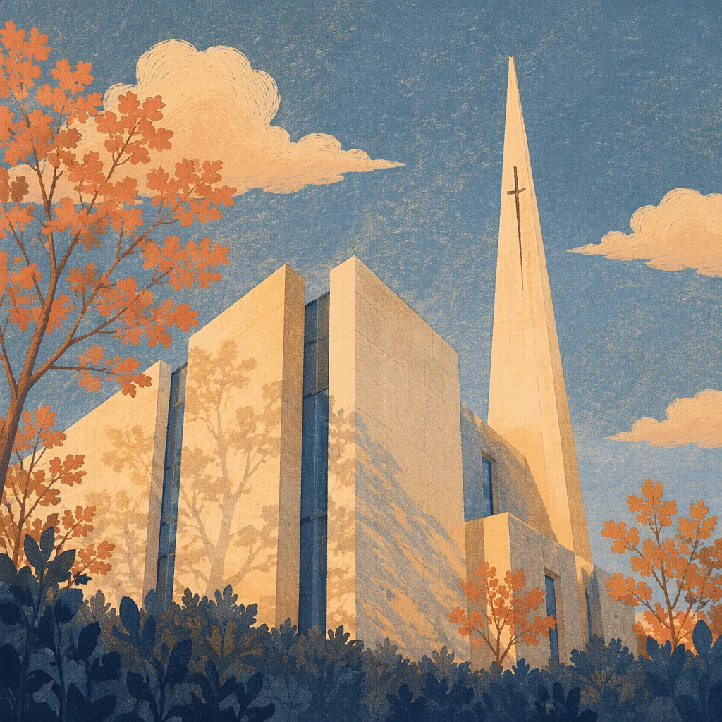 Modern Church Exterior at Golden Hour