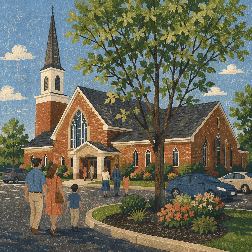Modern Brick Church with Welcoming Steeple
