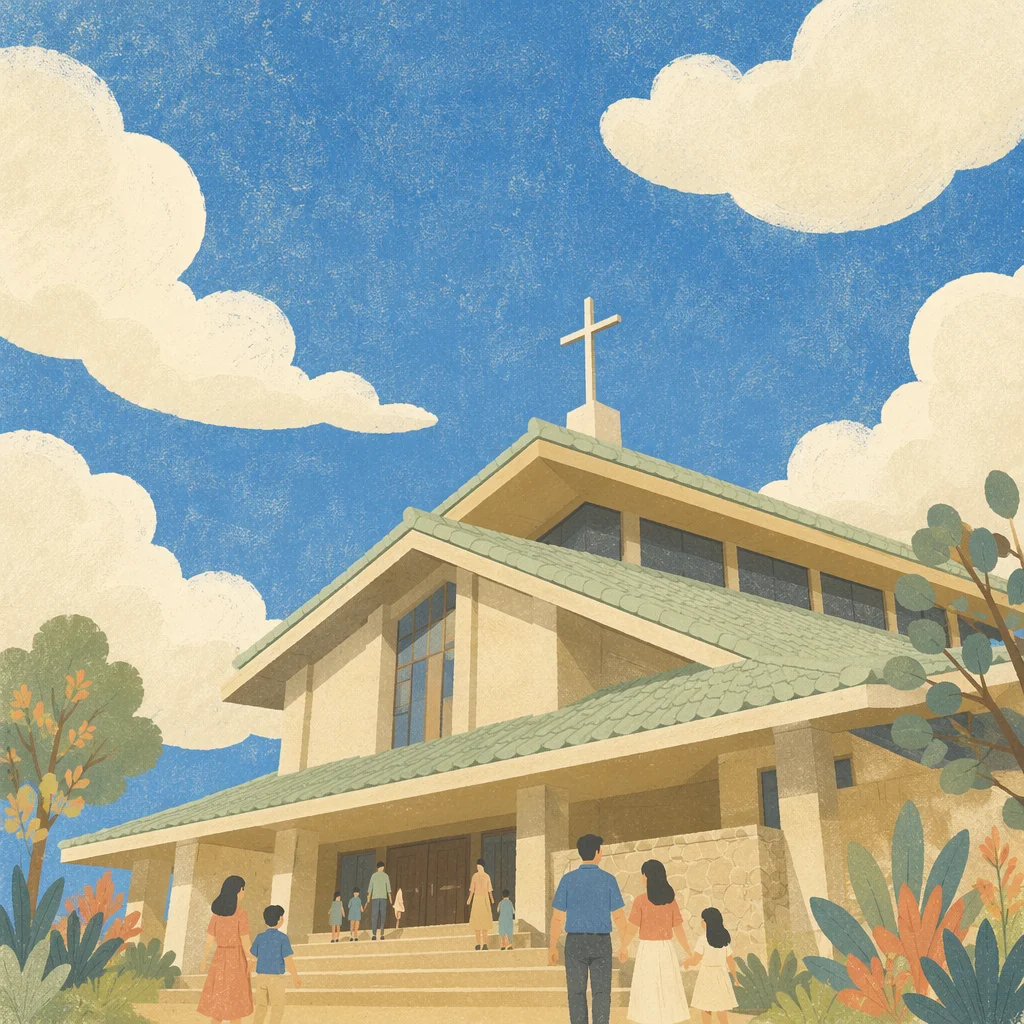 Modern Church Exterior Under Hopeful Sky