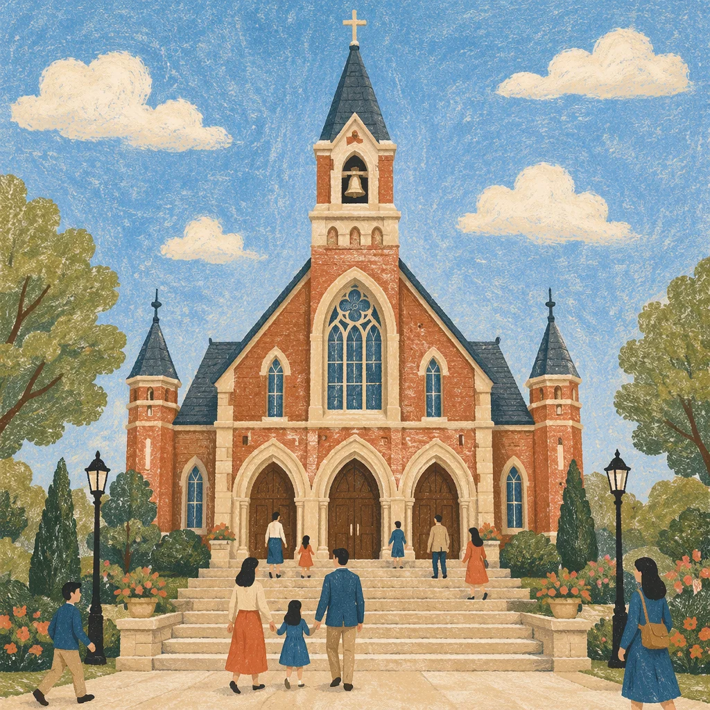 Modern Gothic Church Exterior with Welcoming Steps