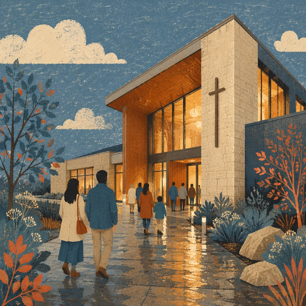 Modern Church Exterior at Blue Hour