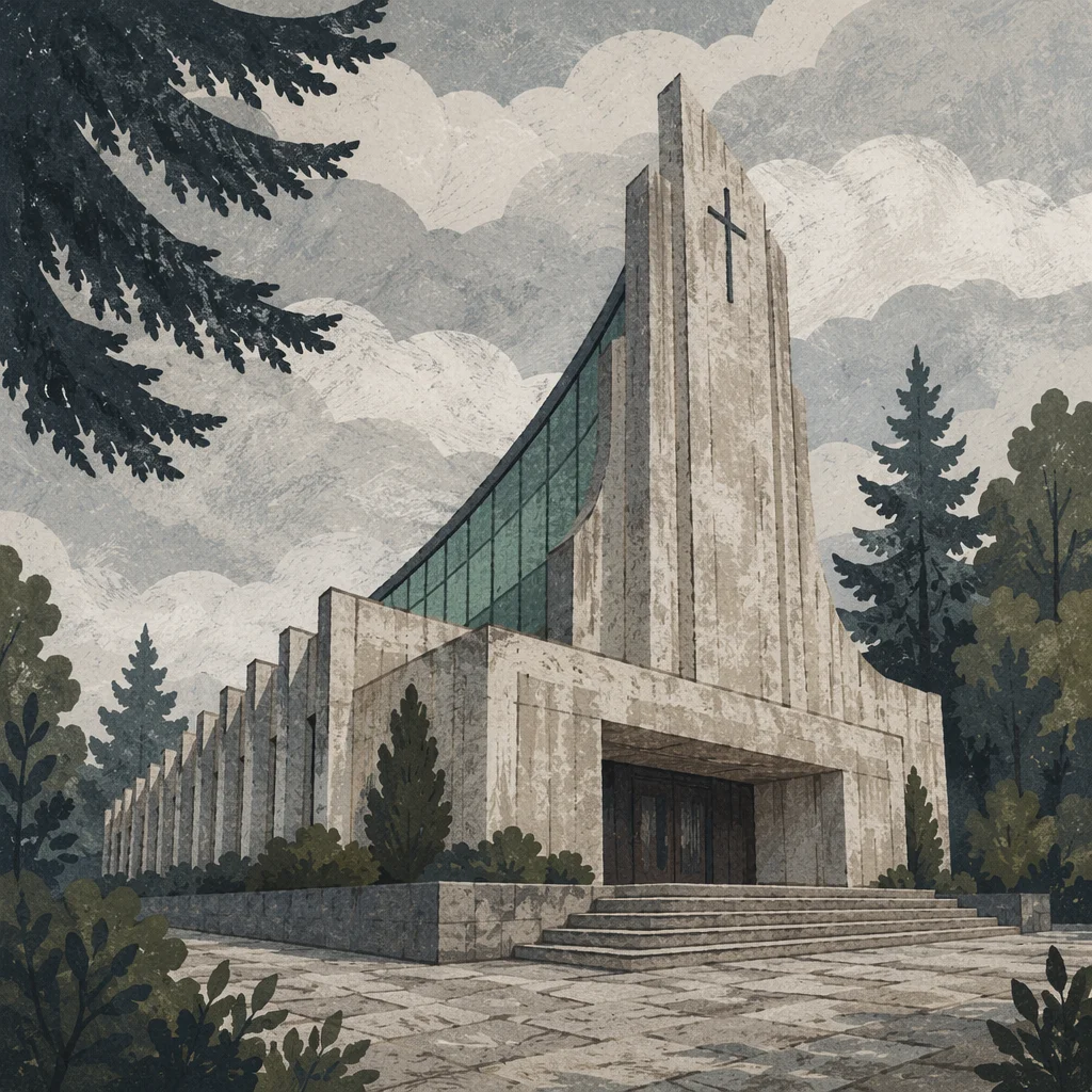 Modern Concrete Church in Quiet Woods