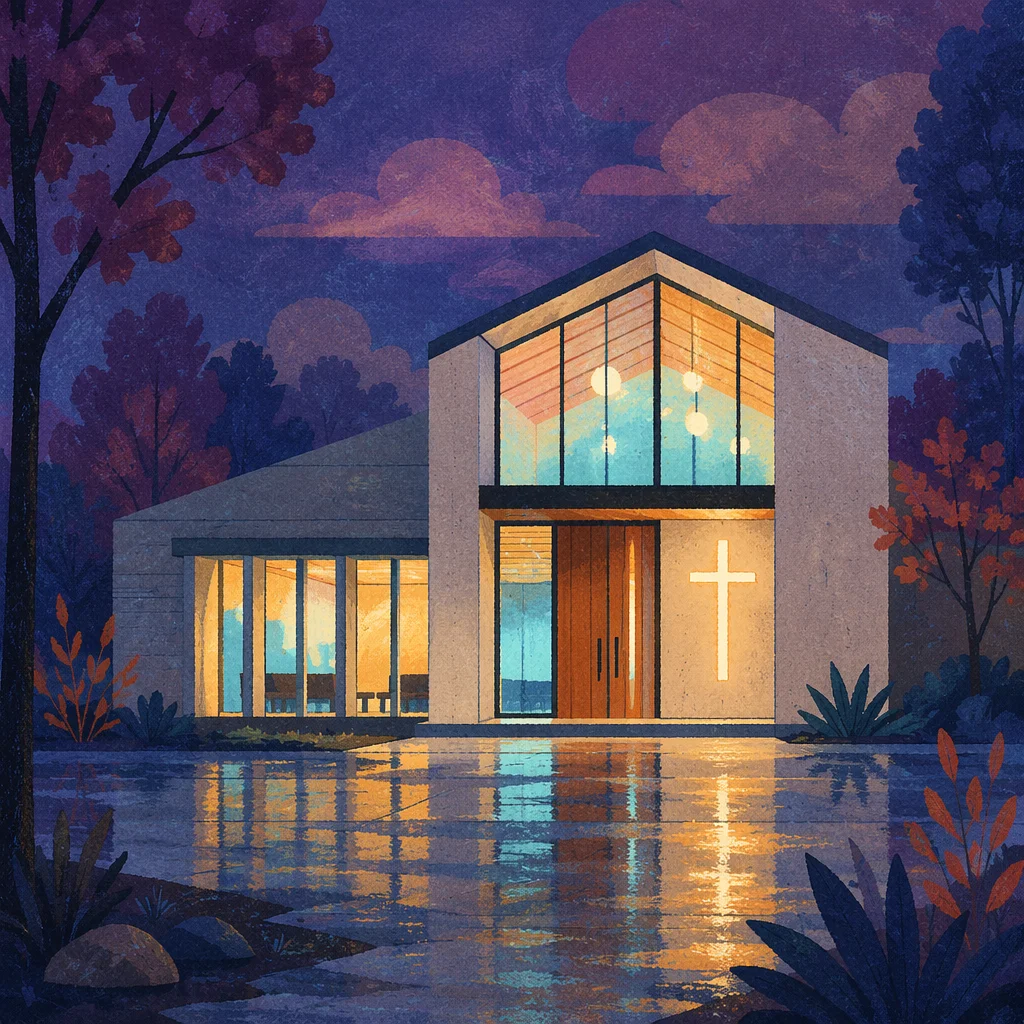 Modern Church Exterior at Twilight