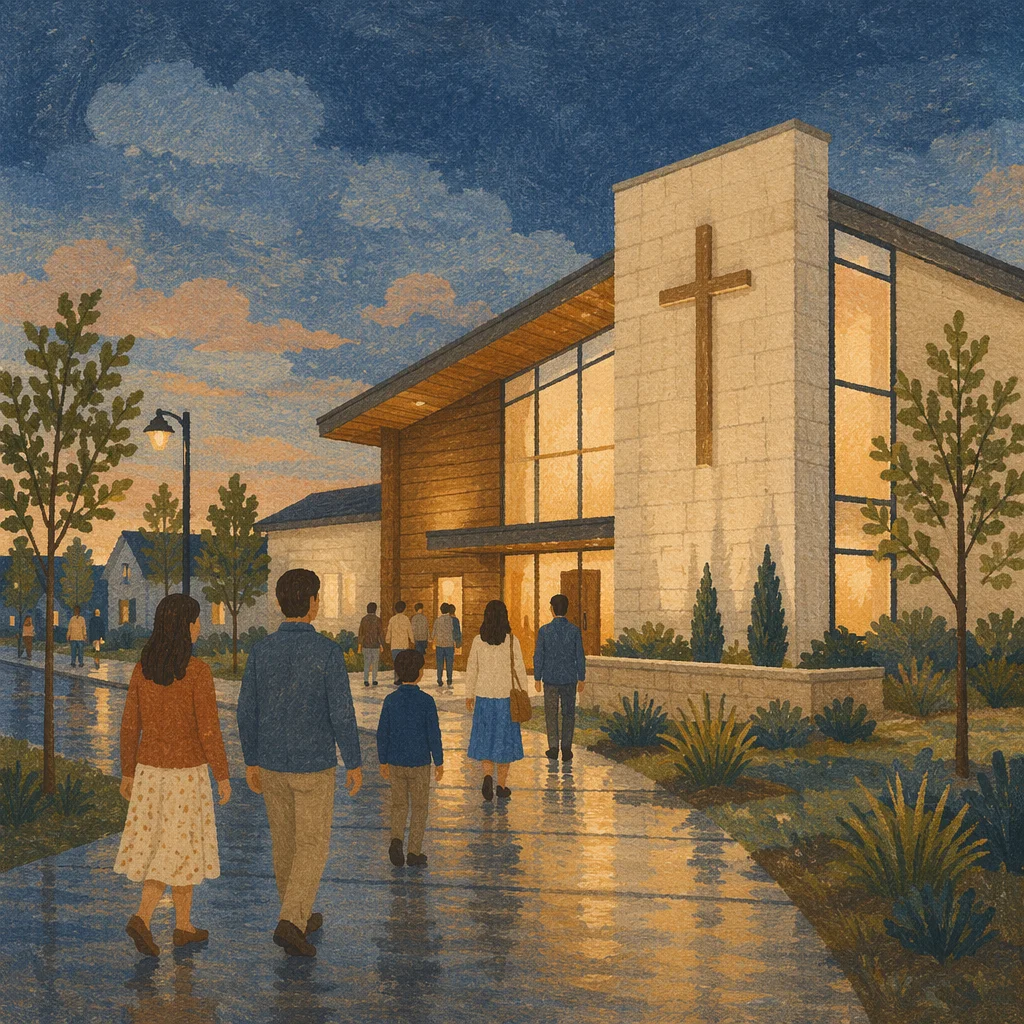Modern Church Exterior at Blue Hour