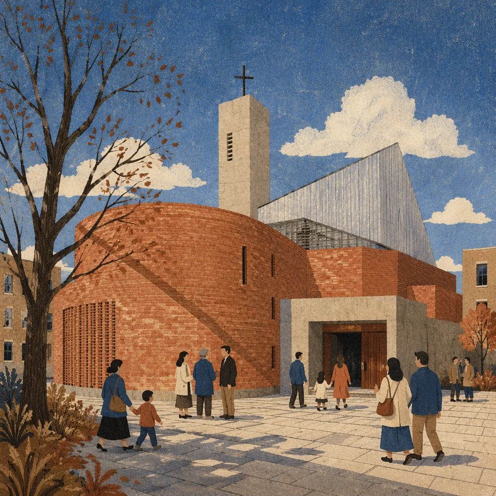 Modern Brick Church in Urban Courtyard