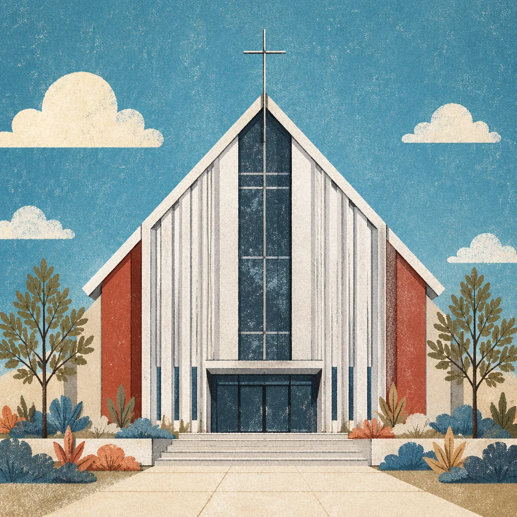 Modern Church Exterior Under Blue Sky