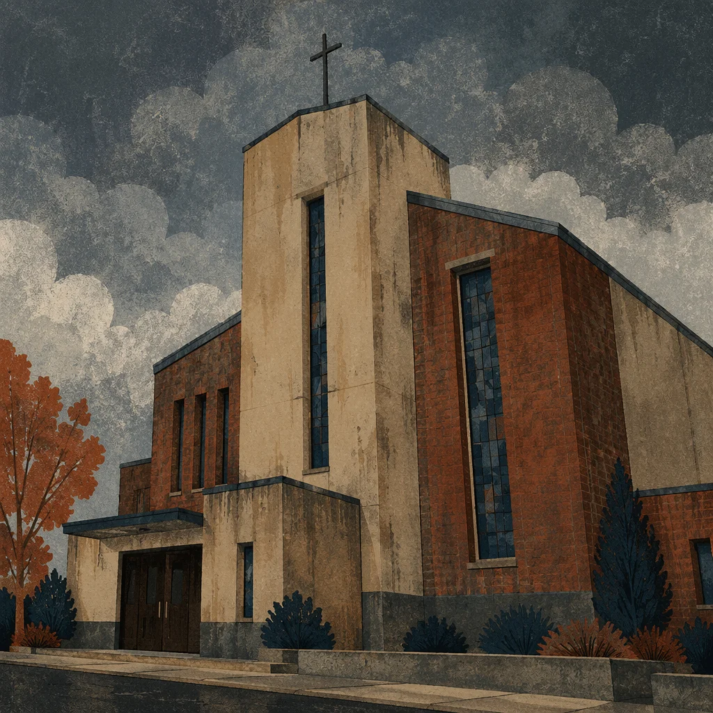Modern Church Exterior Under Overcast Sky