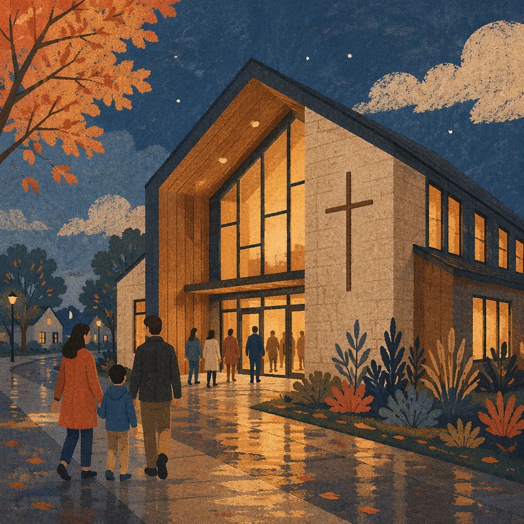 Welcoming Modern Church at Blue Hour