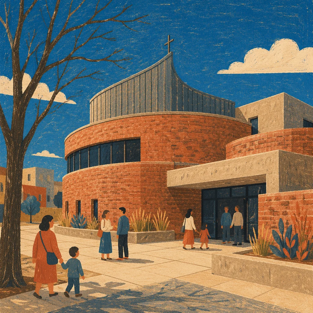 Modern Brick Church Exterior in Afternoon Light