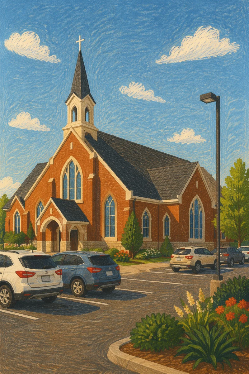Modern Brick Church Exterior with Steeple
