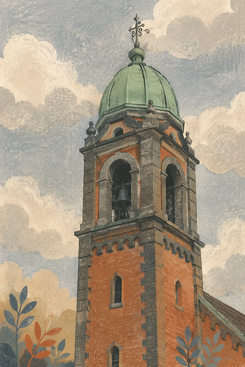 Modern Church Bell Tower Under Cloudy Sky