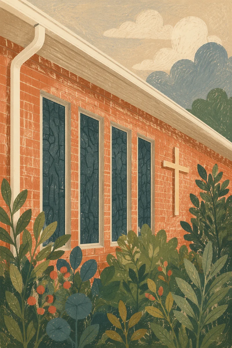 Modern Church Exterior with Brick and Glass