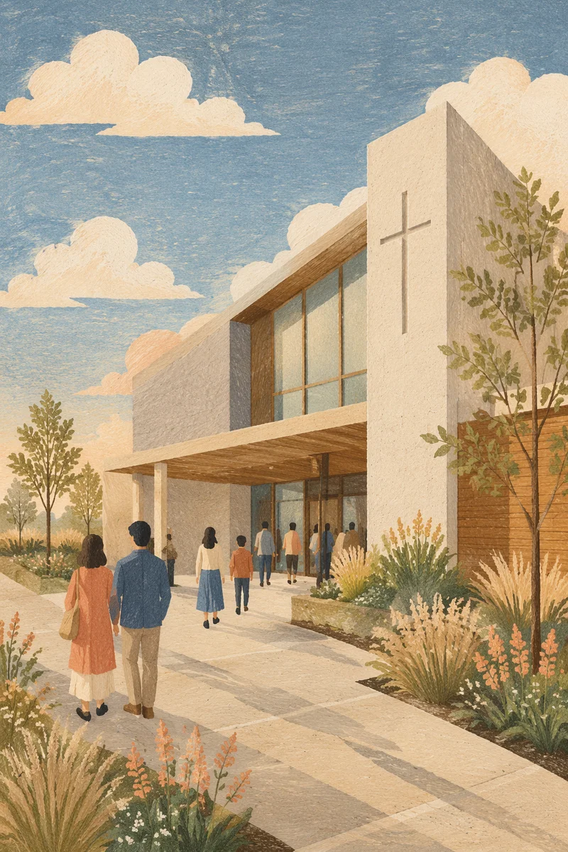 Modern Church Exterior in Morning Light